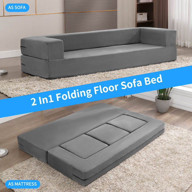 Ebern Designs Folding Bed Couch Sleeper Foam Sofa Bed Cushioned Foam Mattress Comfortable Sofa Floor Couch Sleeper Sofa Foam With 3 Ottomans For